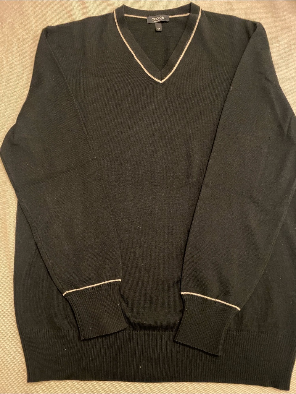Codice made in Italy - Black V-Neck Sweater with Cream Trim